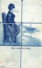 Vintage Postcard 1905 Just Stop and Think Man Standing Smoking near Lake Art picture