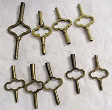 ORIGINAL ANTIQUE FRENCH BRASS CLOCK KEYS LOT OF 9 - JW06 picture