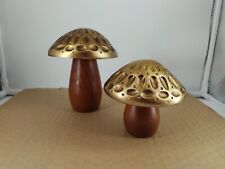 2 Wooden Rare Hand Made Mushrooms Art Deco Decoration 6