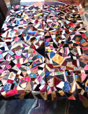 Antique Crazy Quilt Top Panel Velvets Graphics Satins Silks Embroidered picture