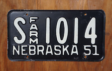 1951 NEBRASKA Farm License Plate # S - 1014  Nice Quality picture