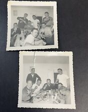 2 Vintage B&W Photos Handsome Men at a Farewell Party Eating Drinking 1954 picture