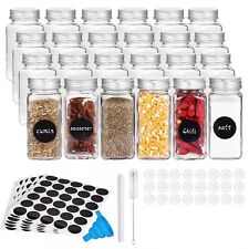 24Pack Glass Spice Jars w/ Spice Labels 4oz Empty Square Bottles Lids Funnel Set picture