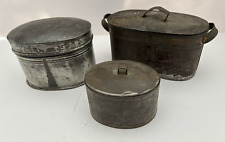 Vintage/Primitive Lot of 3 Tin Covered Storage Containers picture