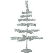28in Tall Vintage Silver Tinsel Christmas Tree, Wood Stand Included picture