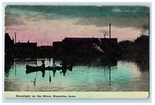 1914 Moonlight On The River Canoeing Waterloo Iowa IA Posted Antique Postcard picture