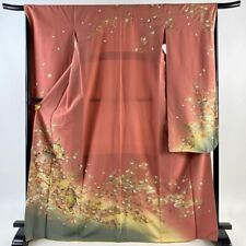 Japanese Kimono Furisode Pure Silk Snow Ring Tachibana Gold Paint Pink Color picture
