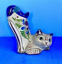 Beautiful Hand Painted Tonala Cat Mexican Clay Pottery Signed picture