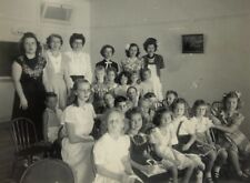 Woman Standing With Children Teacher Class Student B&W Photograph 3.75 x 4.75 picture