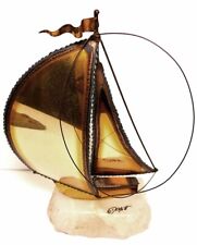 Signed John DeMott Brass & Onyx Sculpture of a Sailboat, 10 inches tall picture