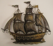 Vintage Tin Brass Metal Sailing Ship Nautical Decor Clipper Made In Hong Kong picture