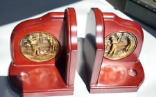 Vintage Cherry Wood  Brass Golf Sculpture Bookends Office Library Sport Game picture