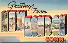 1940s NEW LONDON, Connecticut Large Letter Postcard / Colorful TICHNOR Linen picture