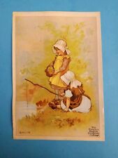 Victorian Trade Card Two Little Girls Fishing With Stick Pole picture
