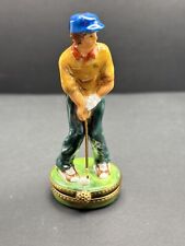 LIMOGES ROCHARD Hand Painted Golfer Golf Club Putting Green Hinged Trinket Box picture
