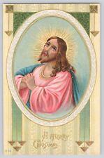 Postcard Christmas Jesus Praying Embossed Gold Ink Christianity Vintage c1910 picture