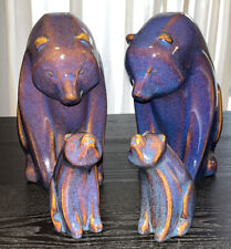 Mid Century Modern Ceramic Bear ScandinavianPurple Brown Glaze Sitting Set Of 4 picture