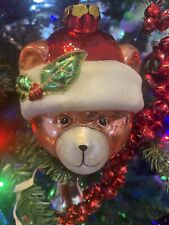 Vintage Christmas Large Blown Glass Teddy Bear Hanging Ornament 4” Beautiful picture