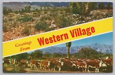 State View~Desert Flowers & Cows From Western Village~Vintage Postcard picture