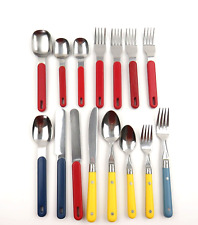 VTG 15 pc MIXED LOT Stainless Flatware Melamine Plastic Utensils Red Blue Yellow picture