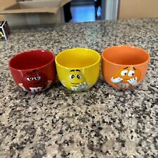 Set Of 3 M&M's Ceramic Red And Yellow Snack Bowls 2021 picture