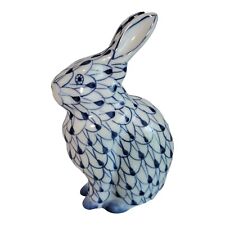 Andrea by Sadek Blue and White Fishnet Porcelain Sitting Bunny Rabbit  picture