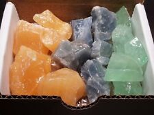 Calcite Box 1 LB Natural Blue Orange Emerald Calcite Raw Crystal Chunks picture