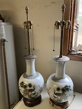 Pair 33” MARBRO Lamps Chinese Imperial Vases Peacocks Cherry Blossoms Stunning picture