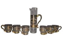 Vtg Hollywood Regency cocktail set tall cocktail pitcher with 6 Lowball Glasses picture