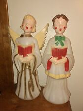 Vintage PAIR EMPIRE CHRISTMAS HOLIDAY BLOW MOLDS 30” Choir Boy and Girl Carolers picture