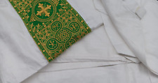 Vintage Alb Irish Linen Custom Embroidery Banding Orphrey Gold Green Medium 2 picture