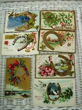 Lot Of 7 Antique Postcard Christmas Horseshoes Good Luck picture