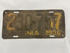 Antique 1936 Virginia License - Ready For For Restoration picture