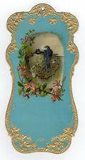 Antique  Diecut Lovely Aqua and Gold  with Birds on Nest - Name on back picture