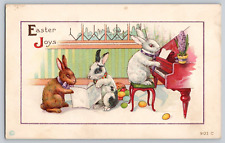 Postcard Easter Anthropomorphic Rabbit Playing Piano Sheet Music Eggs Embossed picture