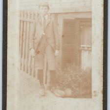 c1900s Handsome Young Man Boy Outdoor Cabinet Card Photo Glasses French Hat B21 picture