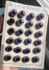 PRETTY Antique Diminutive dark cobalt blue Depression Glass w/gold trim~carded picture