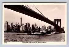 New York City NY RPPC Lower NY Skyline Brooklyn Bridge Vintage Postcard picture