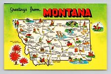Postcard Greetings from Montana Large Letter Map, Vintage Chrome N4 picture