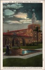 1930s St. Petersburg, Florida Postcard ROLYAT HOTEL Wishing Well Court - Night picture