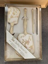 Sears Floral Copper Mirror, Comb, Hair Brush Vintage Vanity Boudoir Set In Box picture