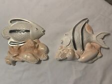 Vintage Pair Of Chalkware Fish Wall Plaques Nautical  picture