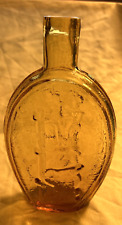 19th C Vtg 45 Amber GLASS Success to the Railroad HISTORICAL Open FLASK NICE picture