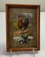 Vintage Antique Framed Victorian Ephemera, Late 1800’s, Rooster, Flowers picture