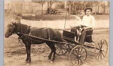 HORSE BUGGY & PET DOG real photo postcard rppc historic dirt road scene picture