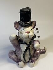 Rare Amy Lacombe Magician Kitty Top Hat Purple Ceramic Custom Estate picture