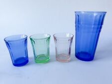 RARE Hazel Atlas Moderntone 3 Shot Glasses And 1 Juice Glass Cup Uranium Glass picture