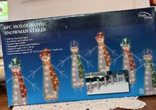 Vintage 6 Pc Holographic Snowman Stakes picture