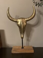 Gold Metal Steer Bull Bison Head Figurine Longhorn Decor On Stand picture