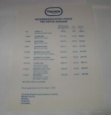 1973 Original TRIUMPH MOTORCYCLES Coventry DEALERS PRICE LIST picture